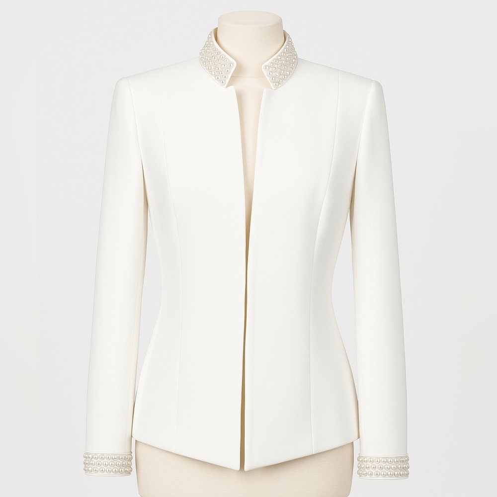 NEW Tahari White Blazer with Pearl Accents